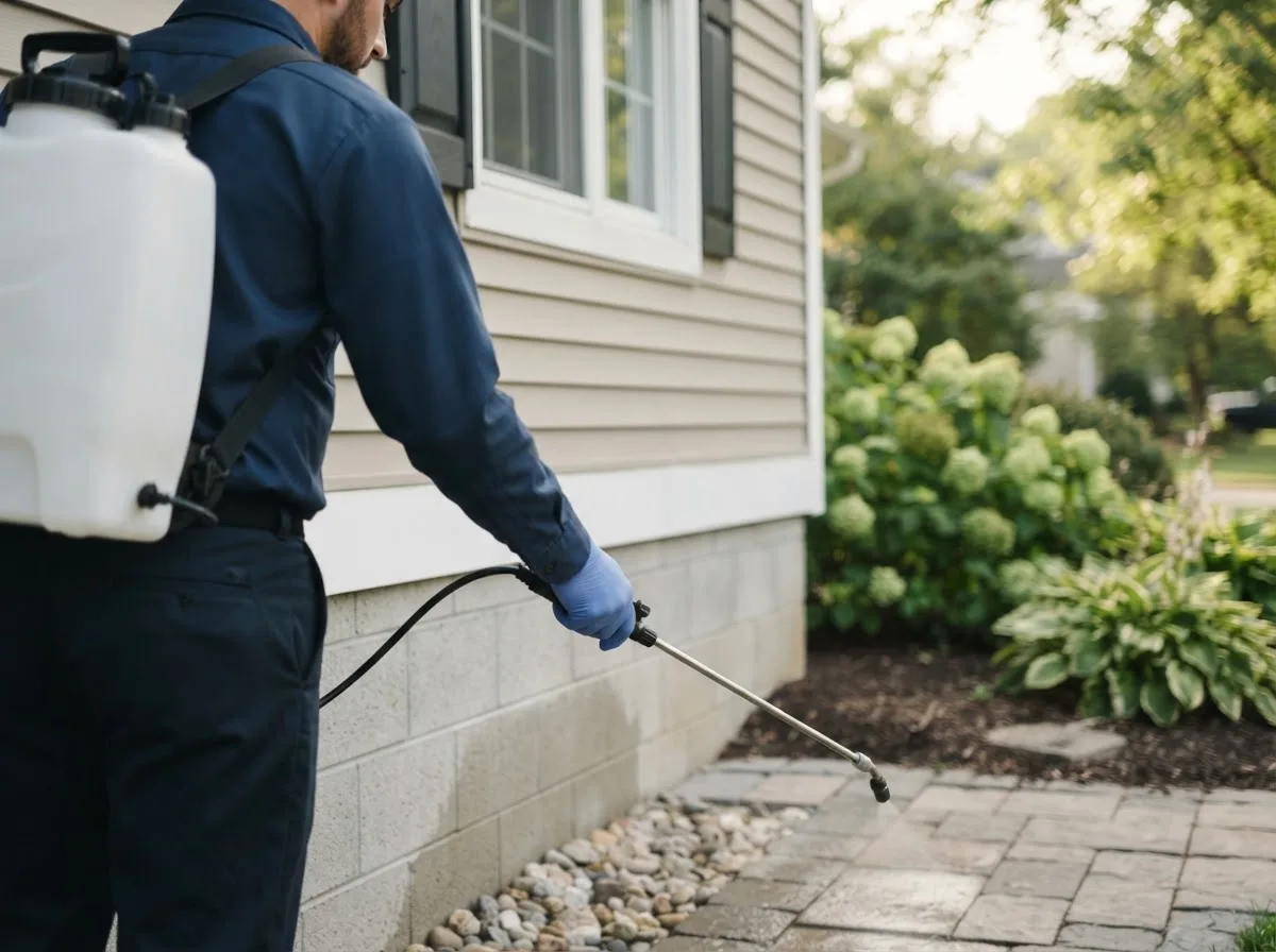 Pest control technician inspecting a home in Antes Fort, PA